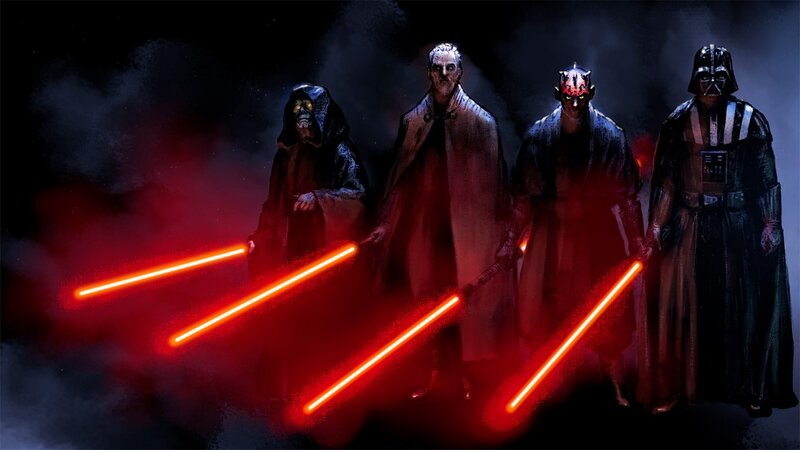 Four Figures with Lightsabers