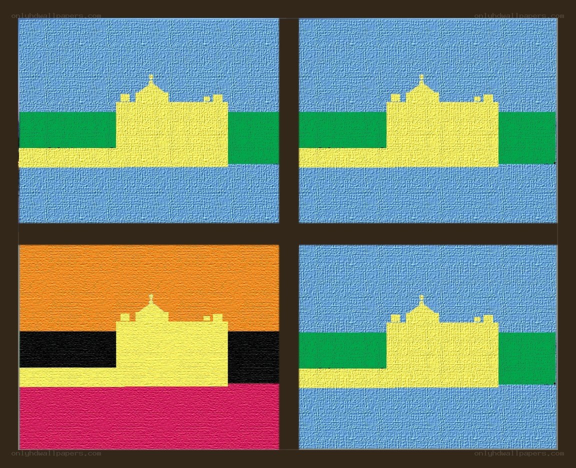 four flag designs with castle silhouettes