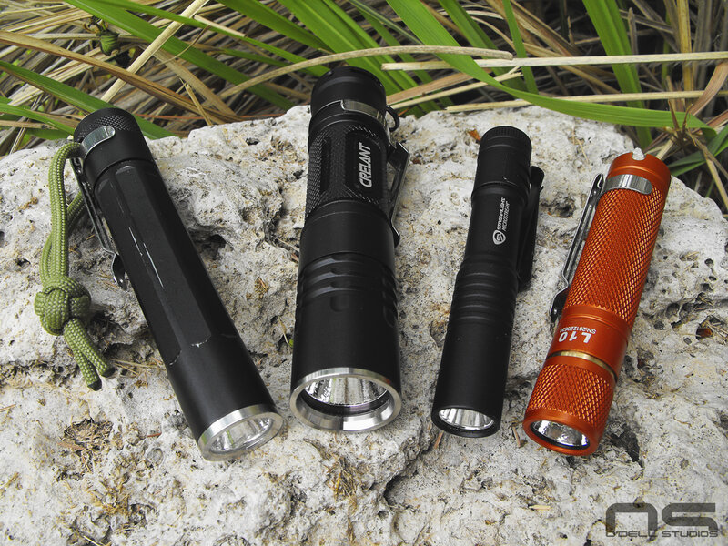 Four Flashlights on Rock
