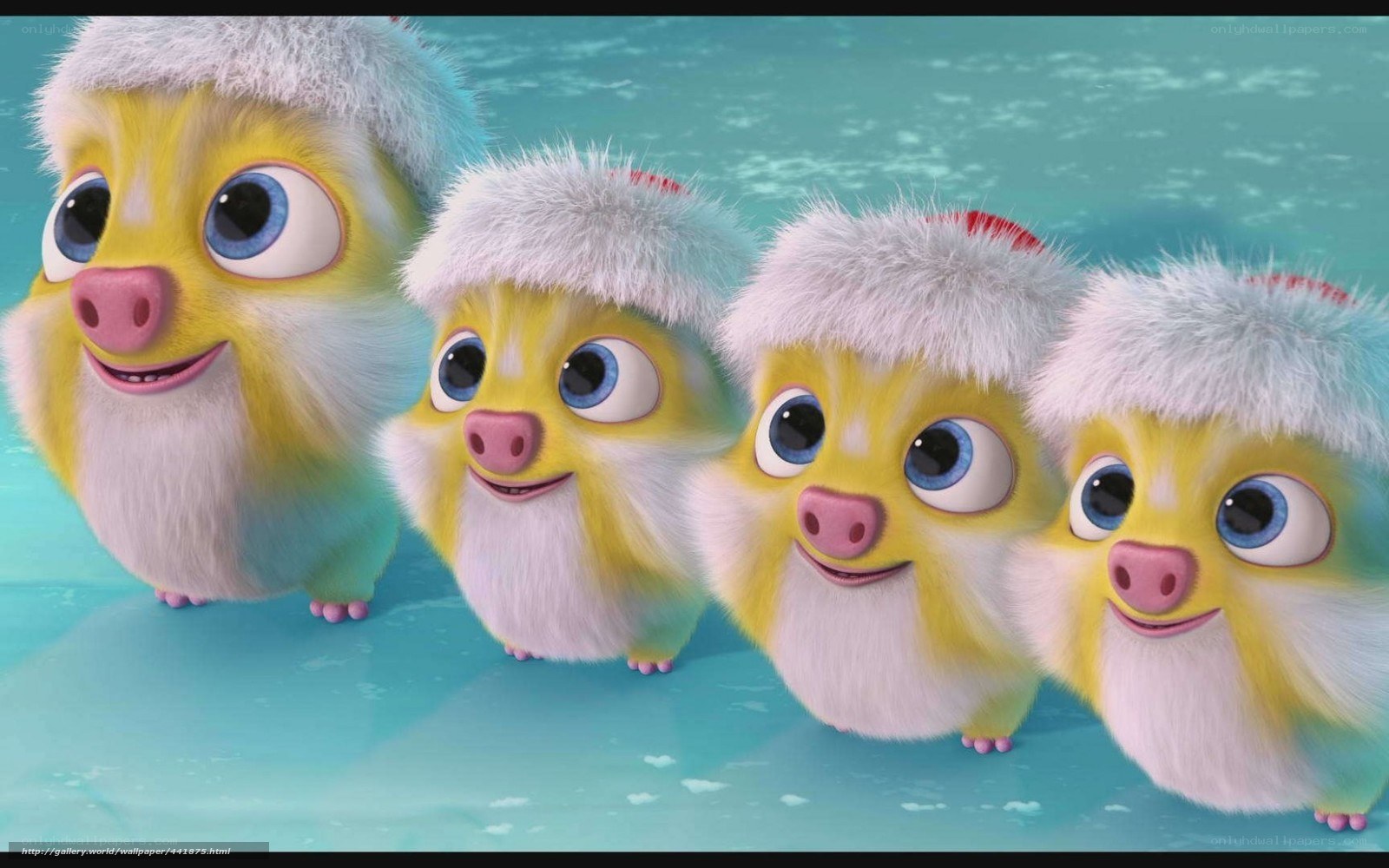 four fluffy yellow creatures