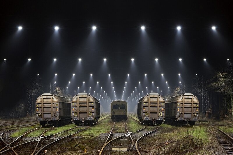 Four Freight Trains at Night