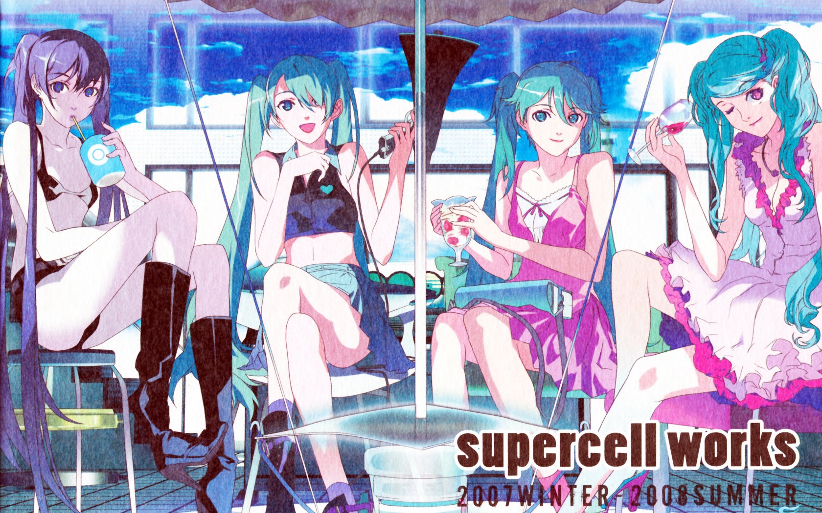 Four girls at a beachside cafe