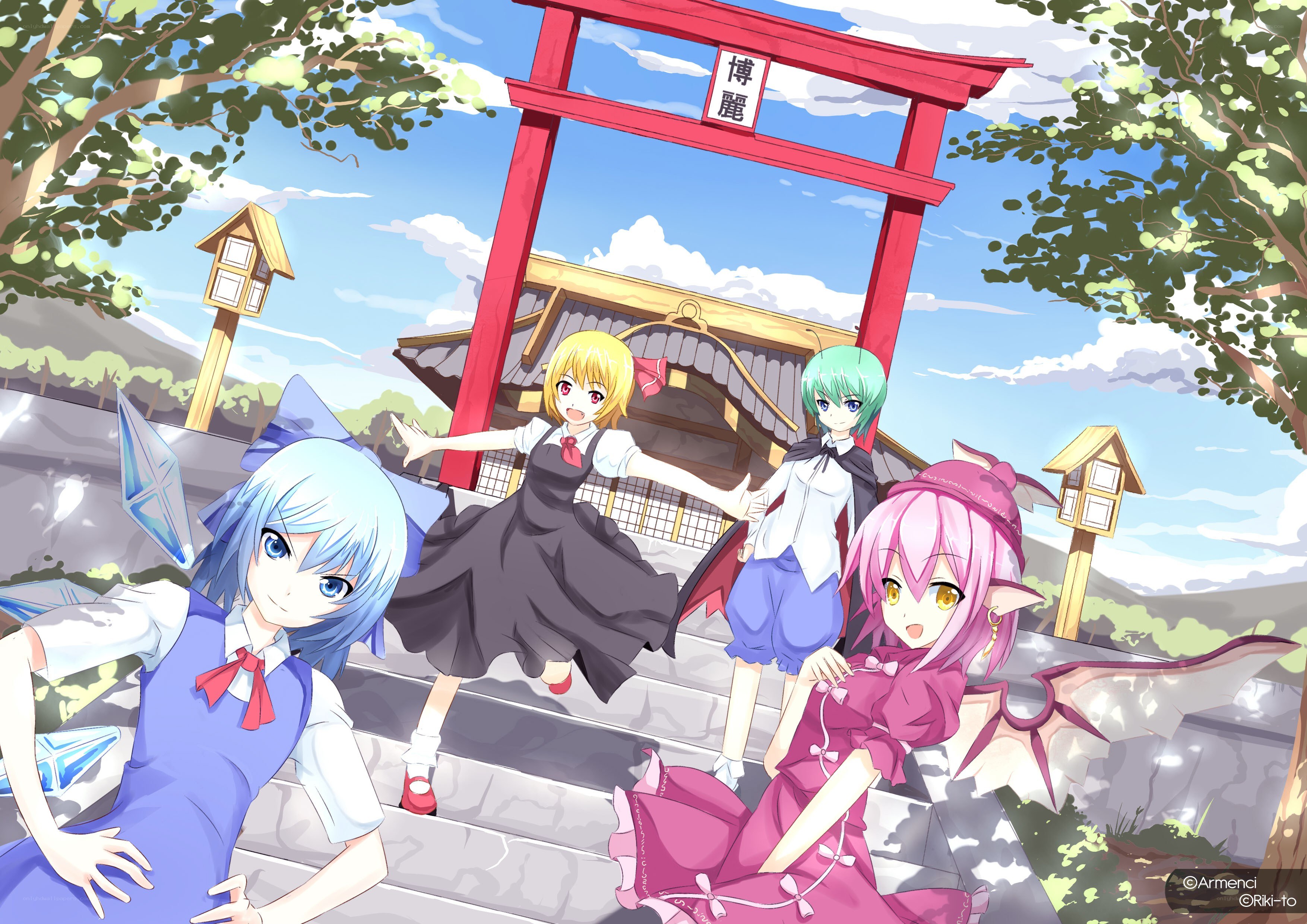 Four girls at a shrine