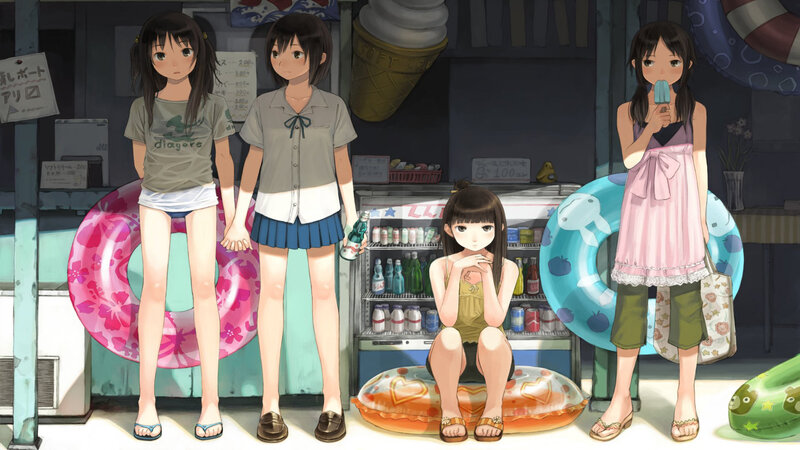 Four girls at a summer shop