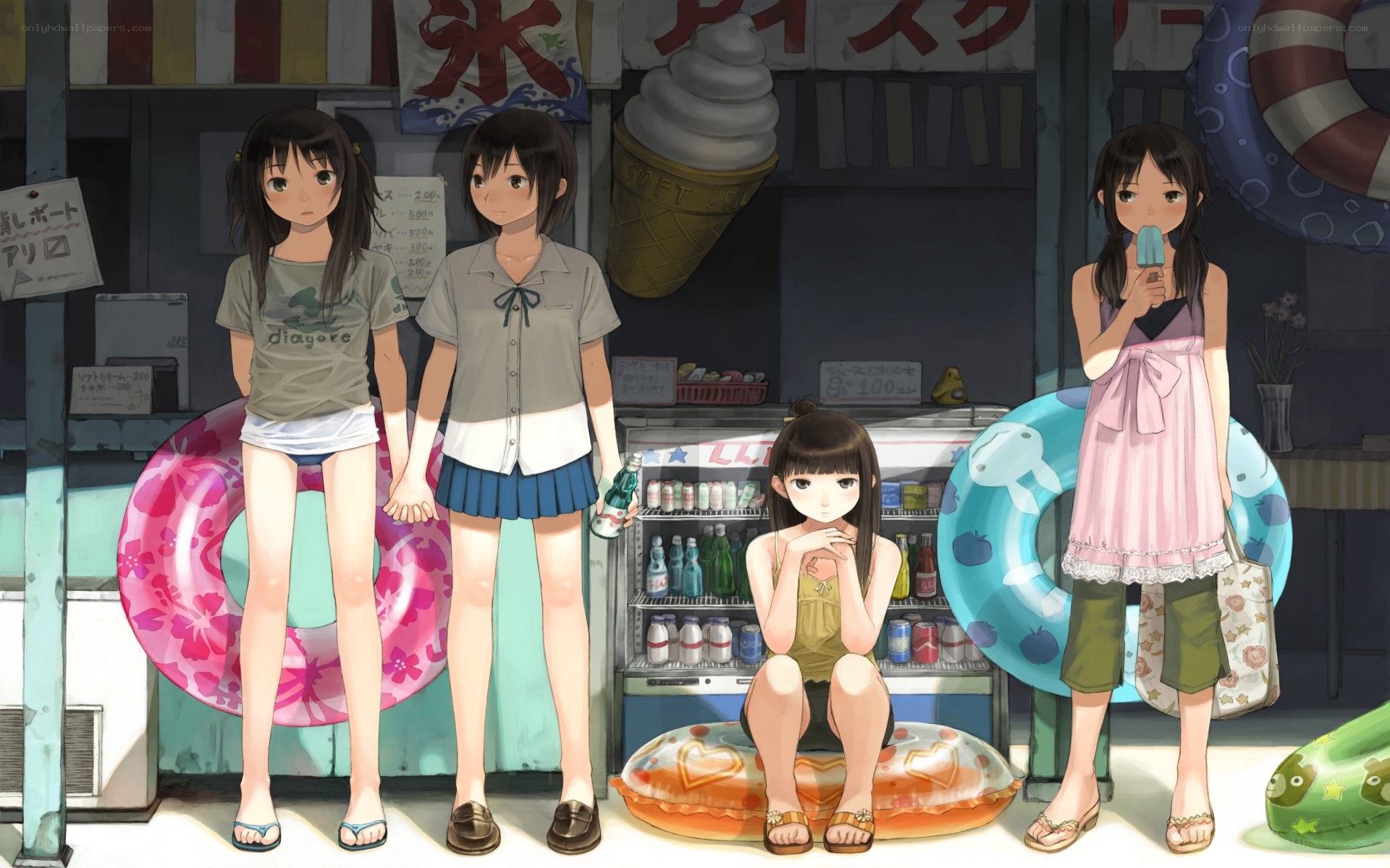 Four girls at a summer stall