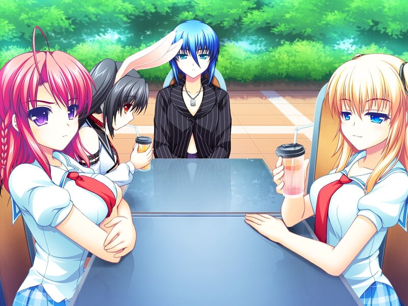 Four Girls at a Table — Blue
