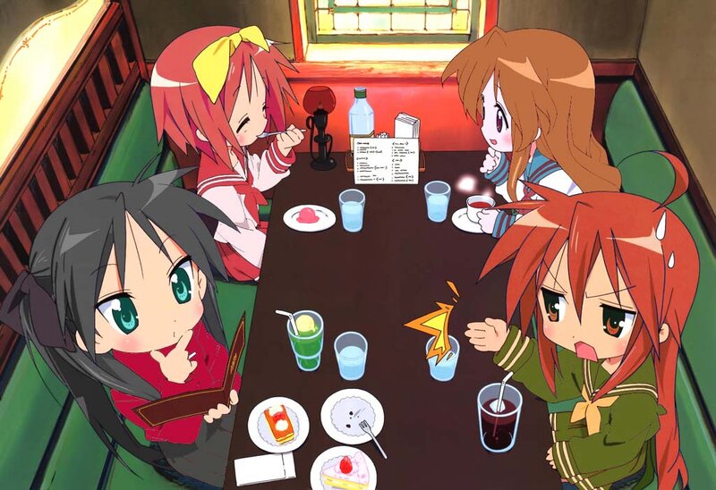 Four Girls at a Table — Red