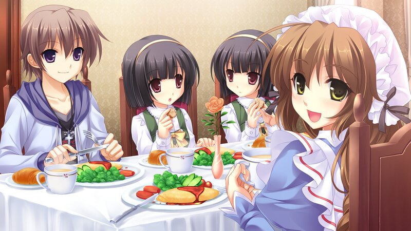 Four Girls at a Table — White
