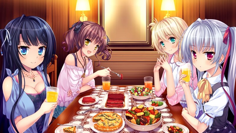 Four Girls at Dinner Table