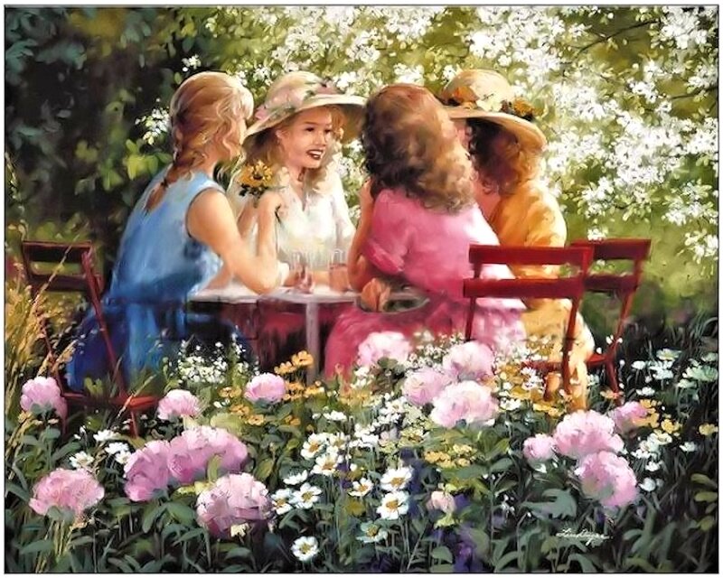 Four Girls at Garden Table