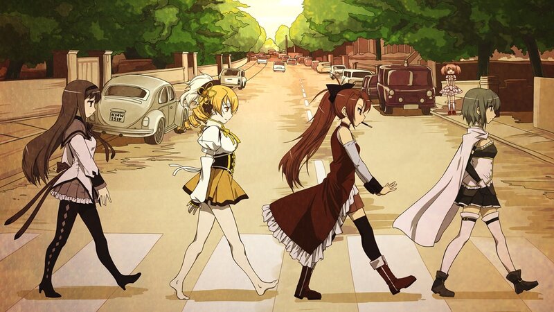Four Girls Crossing Street — Brown