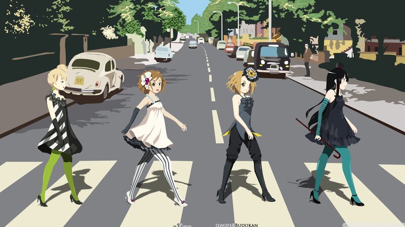 Four Girls Crossing Street