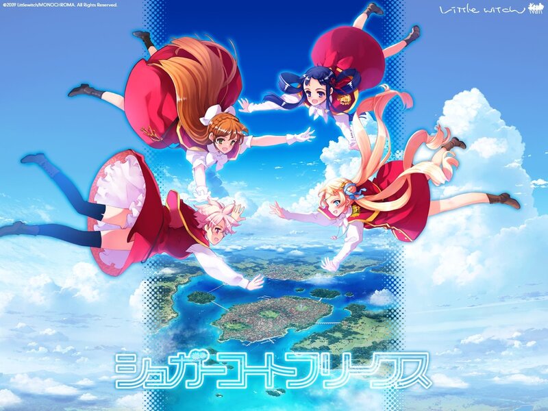 Four girls falling through the sky