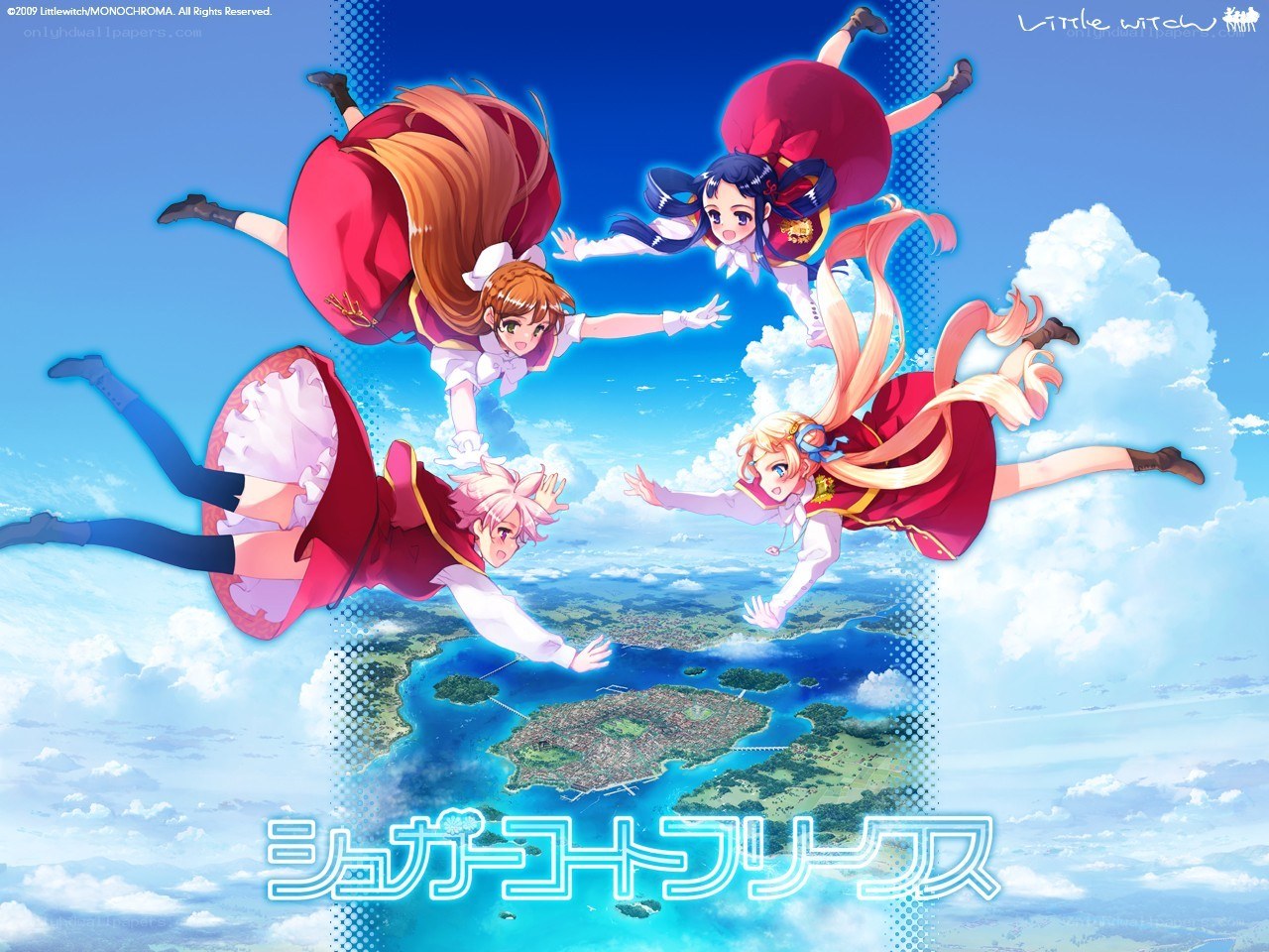 Four girls falling through the sky
