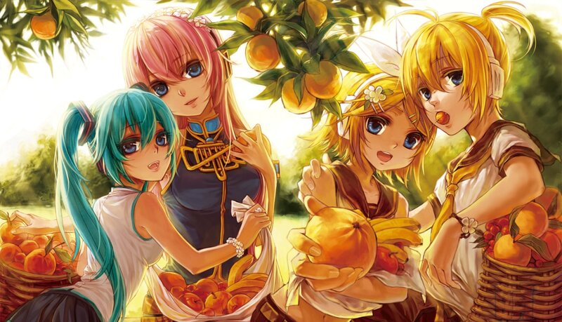 Four Girls Harvesting Fruit
