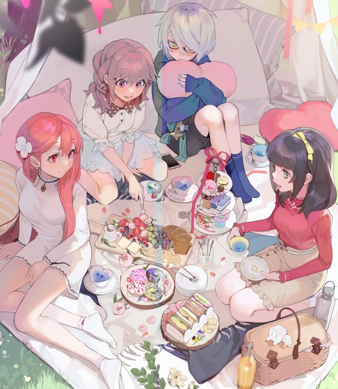 Four Girls Having Picnic — Pink, Cheerful