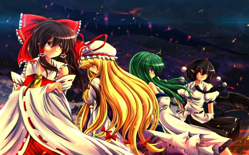 Four girls in a battle scene