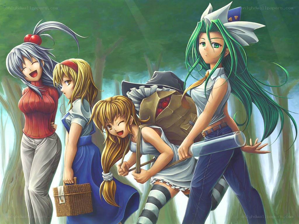 Four girls in a forest