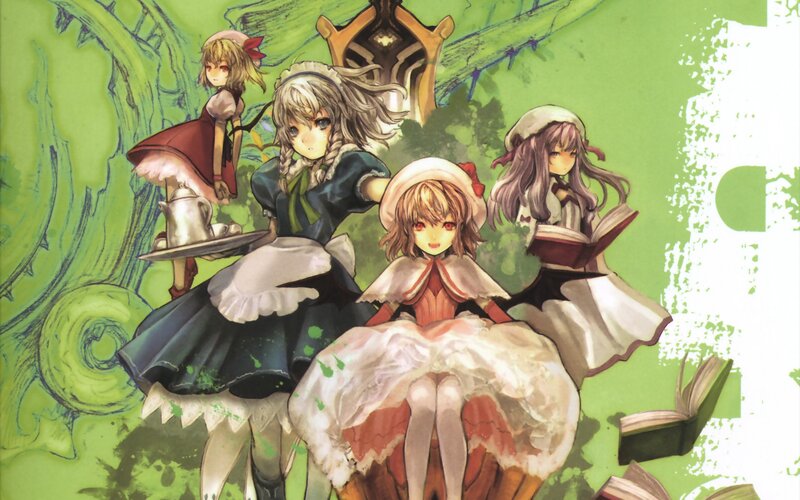 four girls in a green forest