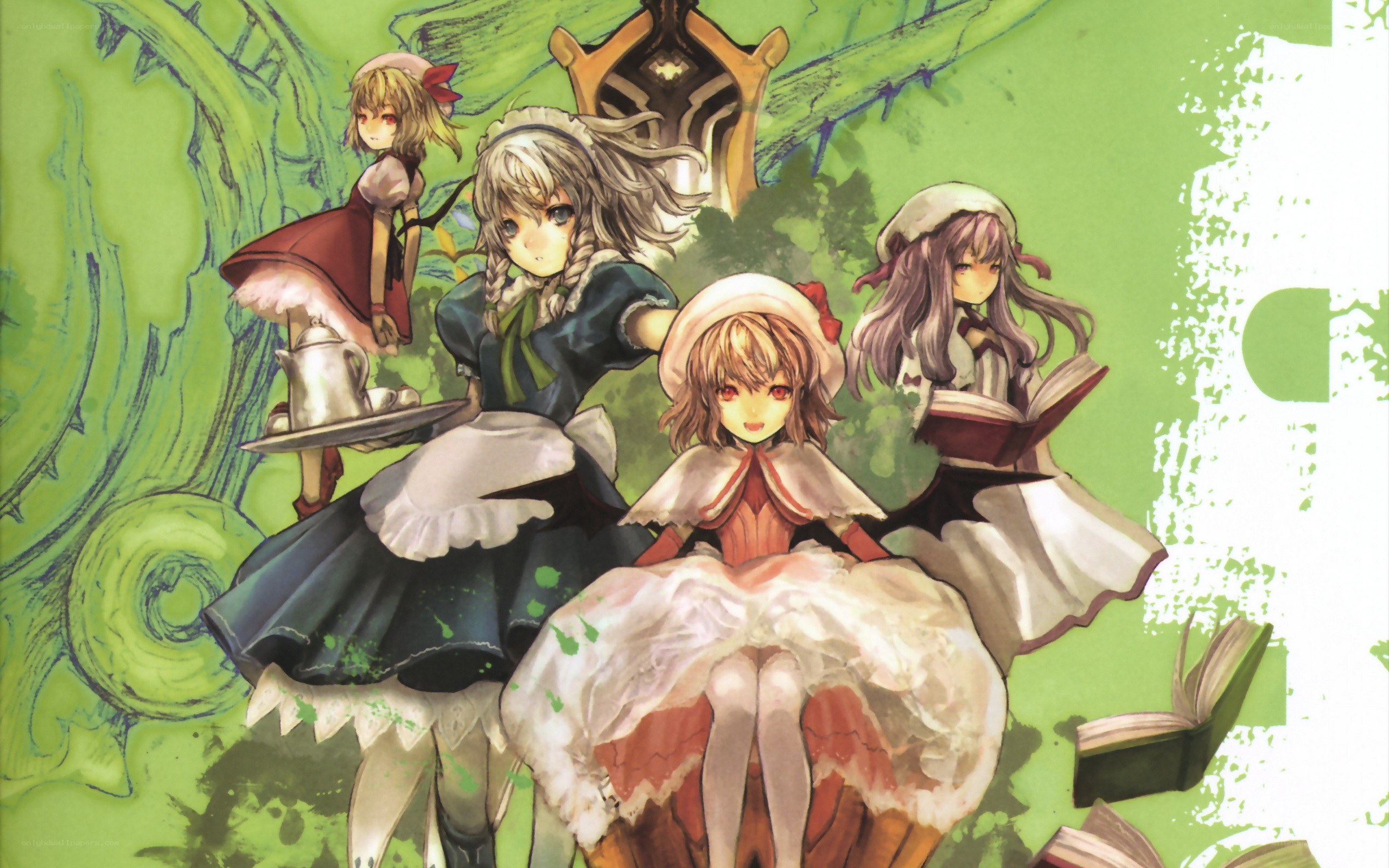 four girls in a green forest