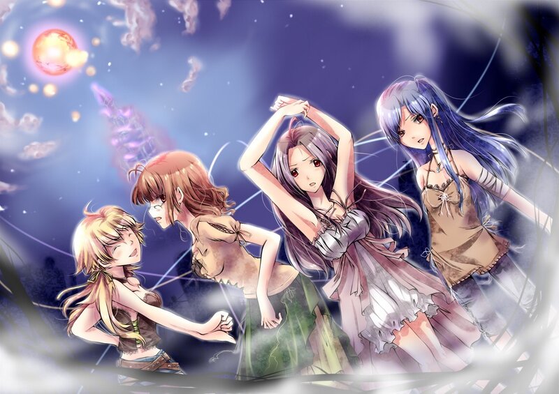 Four girls in a magical scene