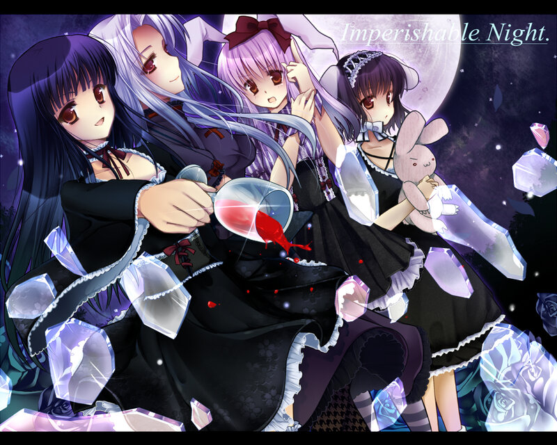 Four girls in a night scene