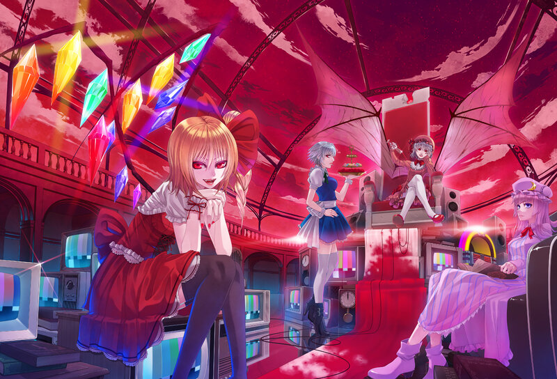 Four girls in a red room