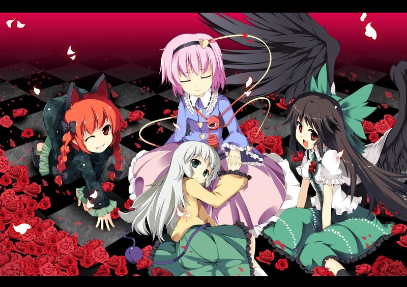 Four girls in a rose garden