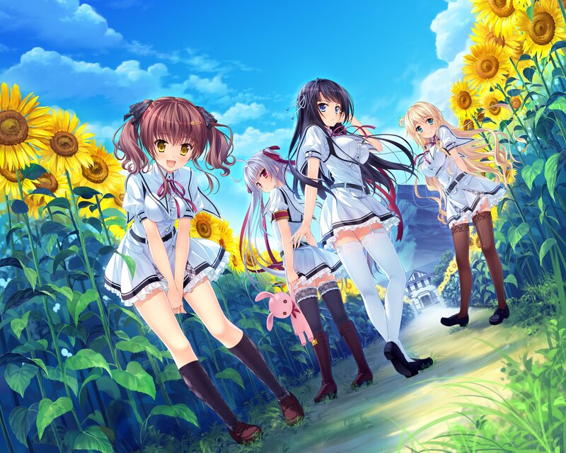 Four Girls in a Sunflower Field — Blue