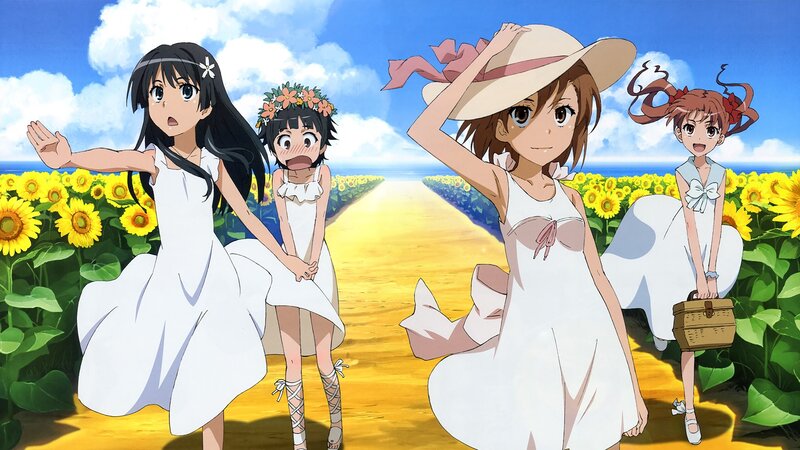 Four Girls in a Sunflower Field — Yellow, Bright, Cheerful