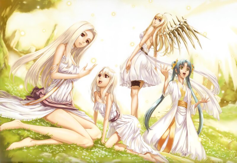 Four girls in a sunlit field