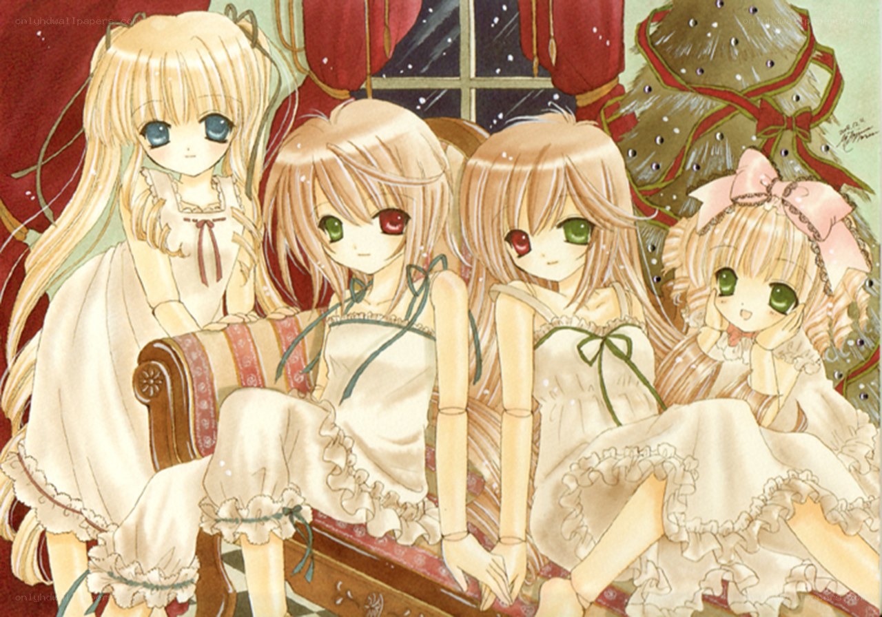 Four girls in a winter scene