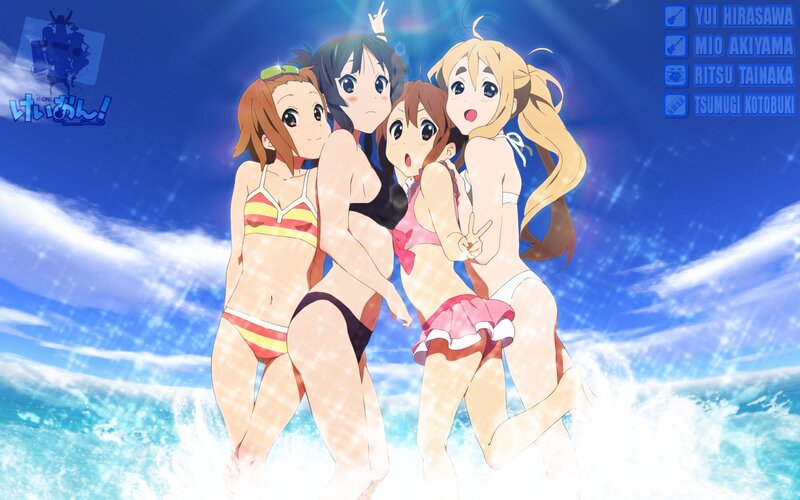 Four Girls in Bikinis — Blue, Bright, Cheerful