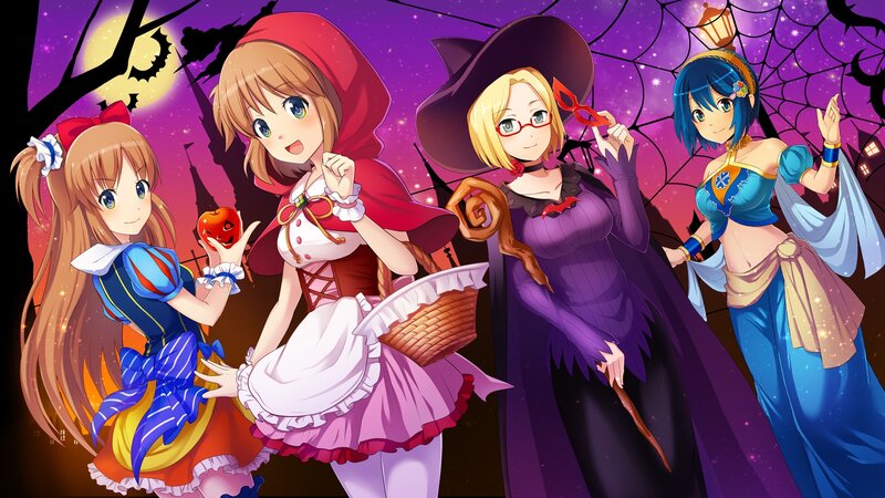 Four Girls in Costumes — Purple, Festive