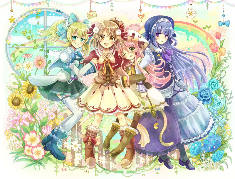 Four Girls in Dresses — Blue, Cheerful