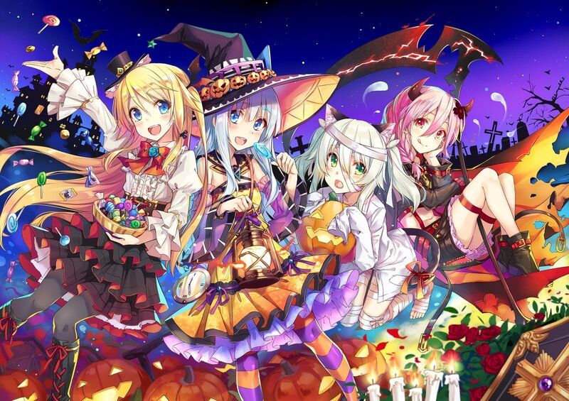 Four Girls in Halloween Costumes — Purple