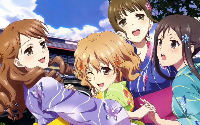 Four Girls in Kimonos — Blue, Cheerful
