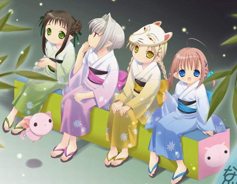 Four Girls in Kimonos — Green, Serene