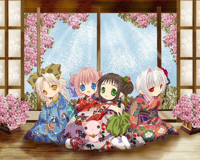 Four Girls in Kimonos — Pink, Serene, Spring