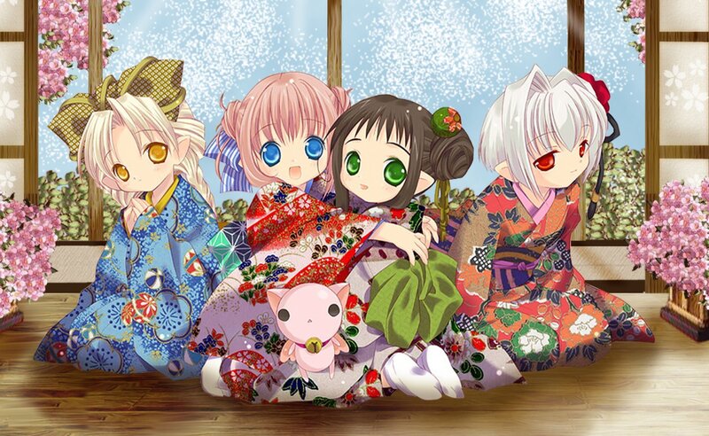 Four Girls in Kimonos — Pink, Serene