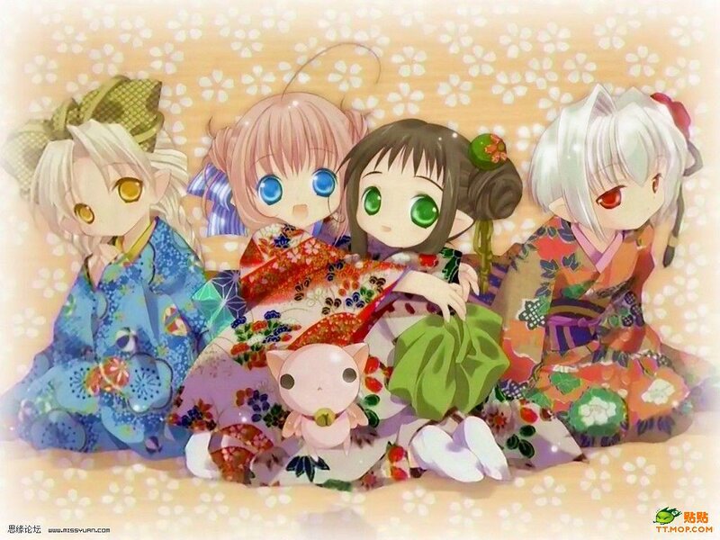 Four Girls in Kimonos — Pink