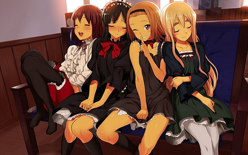 four girls in maid outfits