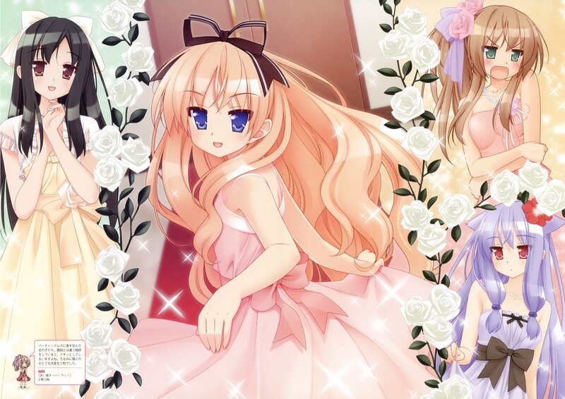 Four girls in party dresses