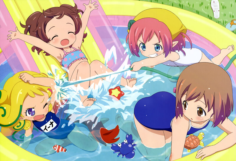 Four Girls in Pool — Blue, Playful, Summer