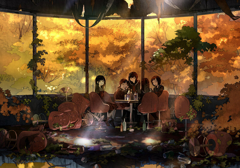 Four Girls in Ruined Cafe