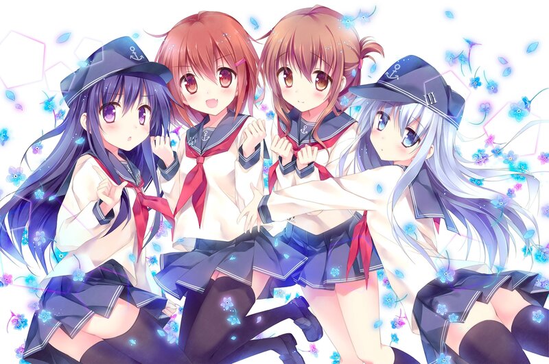 Four Girls in Sailor Uniforms — Blue