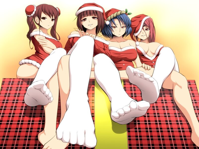 Four girls in Santa outfits