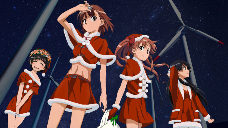 Four Girls in Santa Outfits — Red, Festive, Night