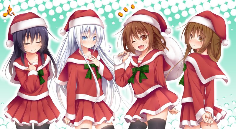Four Girls in Santa Outfits — Red