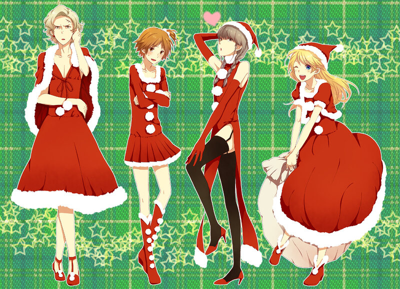 Four girls in Santa outfits